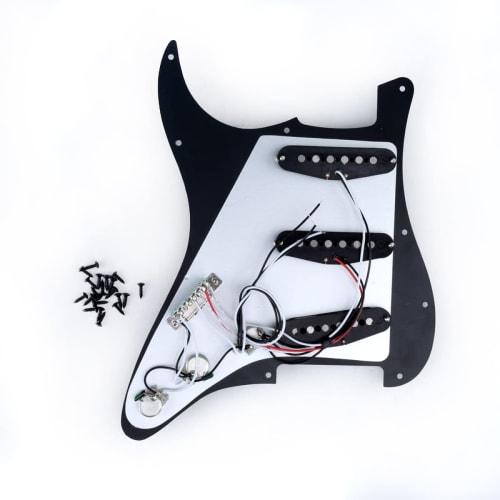 Musiclily Basic 11-Hole Stratocaster Pre-Wired Pickguard with SSS Alnico V Pickups for ST Stratocaster Electric Guitar, Black, 3-Piece Set
