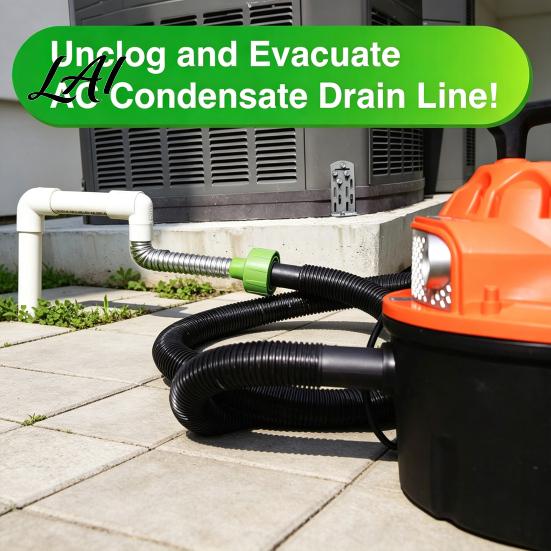 Split System Drain Clog Remover AC Condensate Unclogger Vacuum Attachment Universal HVAC PVC Pipe Unclogger Leak Proof Connector Tool Heavy