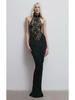 European and American Black Lace Hollow Backless Sleeveless Dress - Breathable, Slim, Sexy