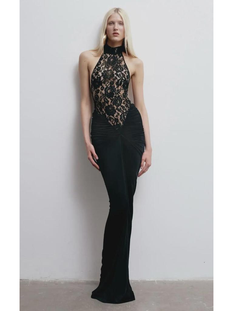 European and American Black Lace Hollow Backless Sleeveless Dress - Breathable, Slim, Sexy
