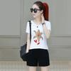 Large Size Internet Celebrity Leisure Sports Women's Summer Printing New Korean Version Fashion Short-sleeved Five-point Pants Two-piece Women's