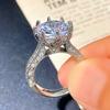 New   Trendy Wedding Ring For Women Big Round Cubic Zirconia 8 Claws Prong Setting Luxury Fashion Female Rings Jewelry
