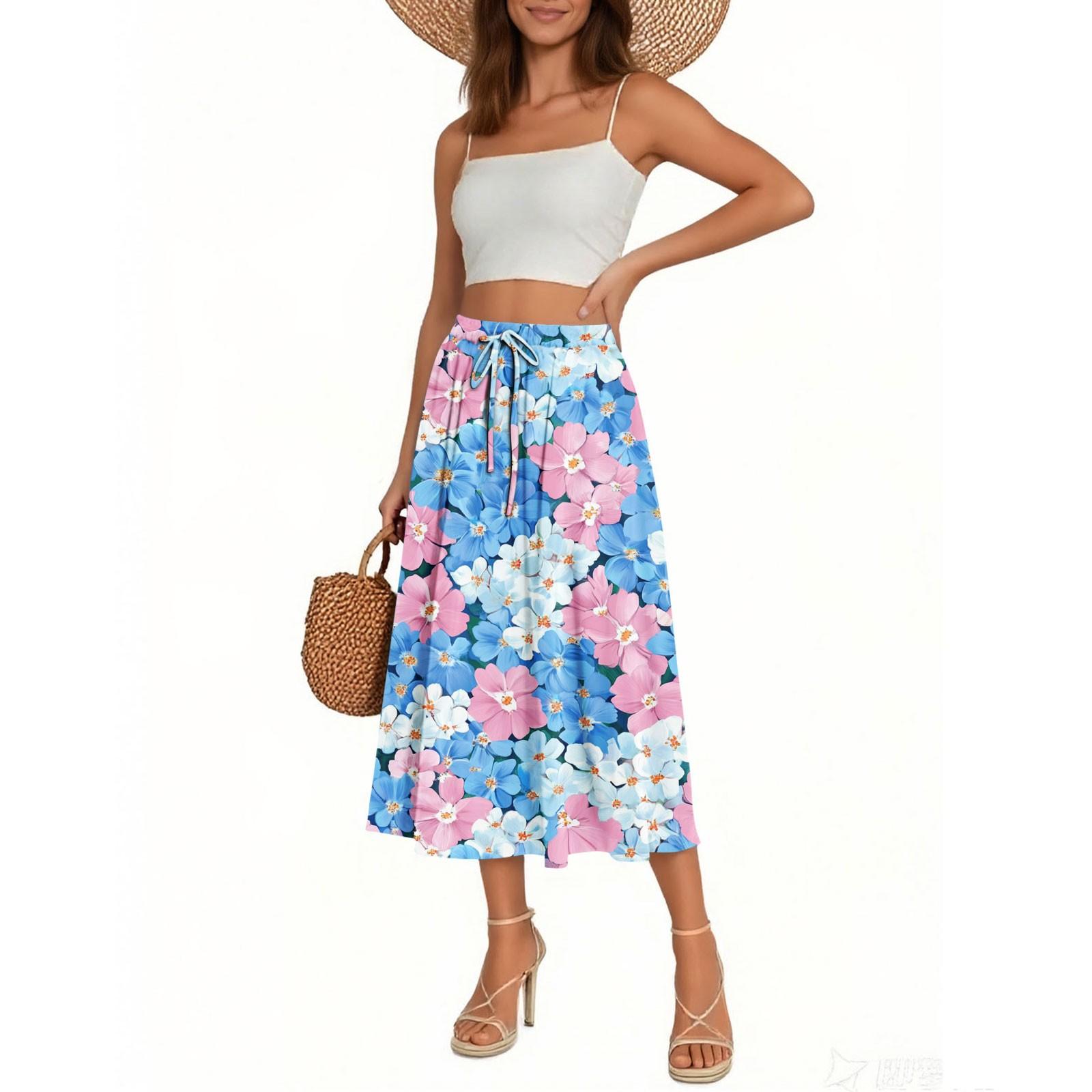 

Женская юбка Богемная юбка С цветочным принтом Повседневная Темпераментная Юбка с карманами XL небесно-голубой