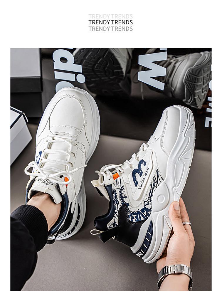 Men's Trendy High-Top White Sneakers: Breathable, Versatile Thick-Soled Casual Shoes
