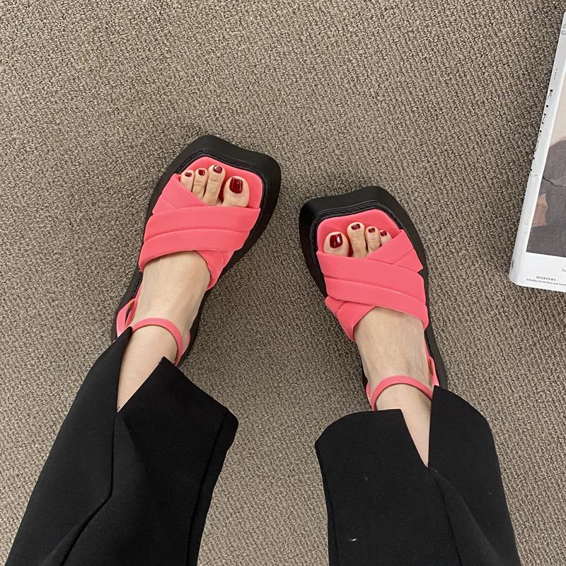 

2024 новые летние сандалии женские босоножки с открытым носком квадратный носок танкетка повседневная обувь женские повседневные сандалии с пряжкой на толстой подошве женские 39