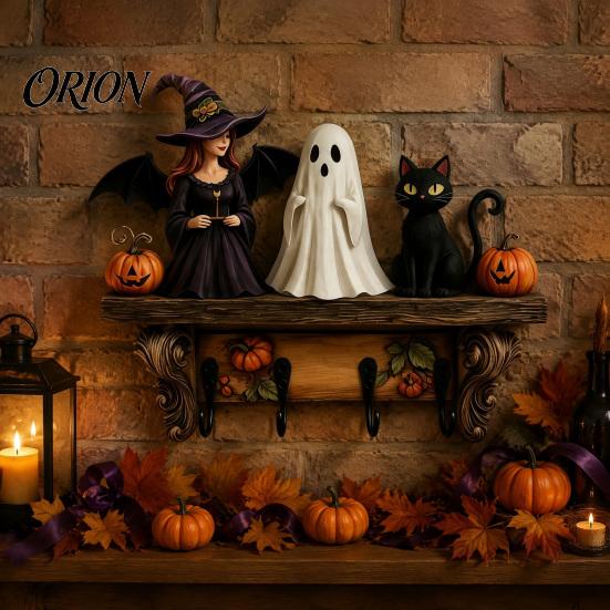 Wooden Ghost Decorations for Home Halloween Key Holder, Lady Holder with 4 Hooks, Wall Decor Mounted Spooky Rack Organizer Entryway Hallway Decorative