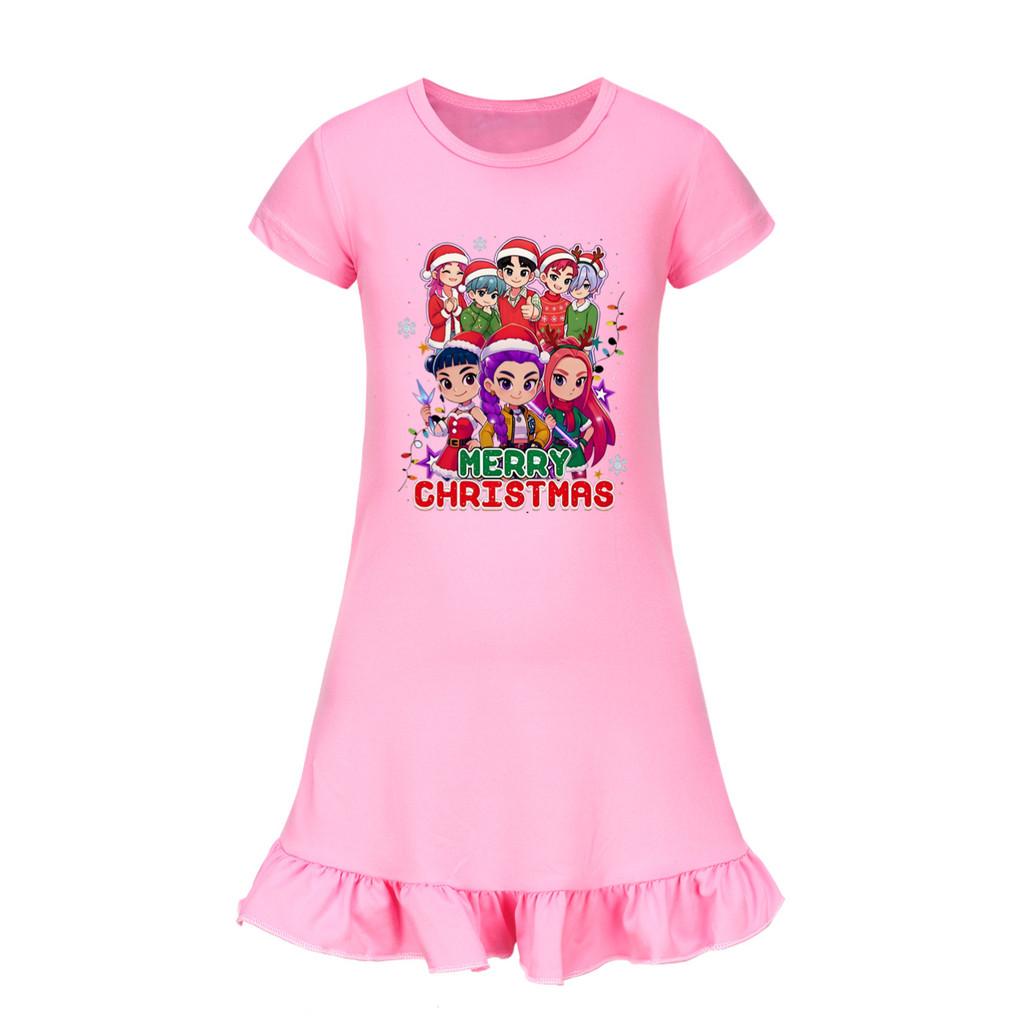 5099 Kinder Mädchen Weihnachten Neujahr Mira Zoey Rumi Bedrucktes Rüschen Kurzarm Freizeitkleid