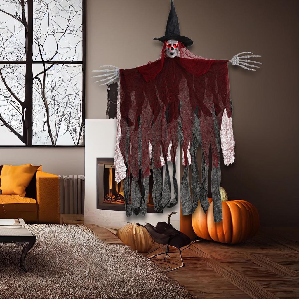 Halloween Hanging Decoration ,Flying with Hats, Festive Scene Setup Accessory Prank Glowing Witch