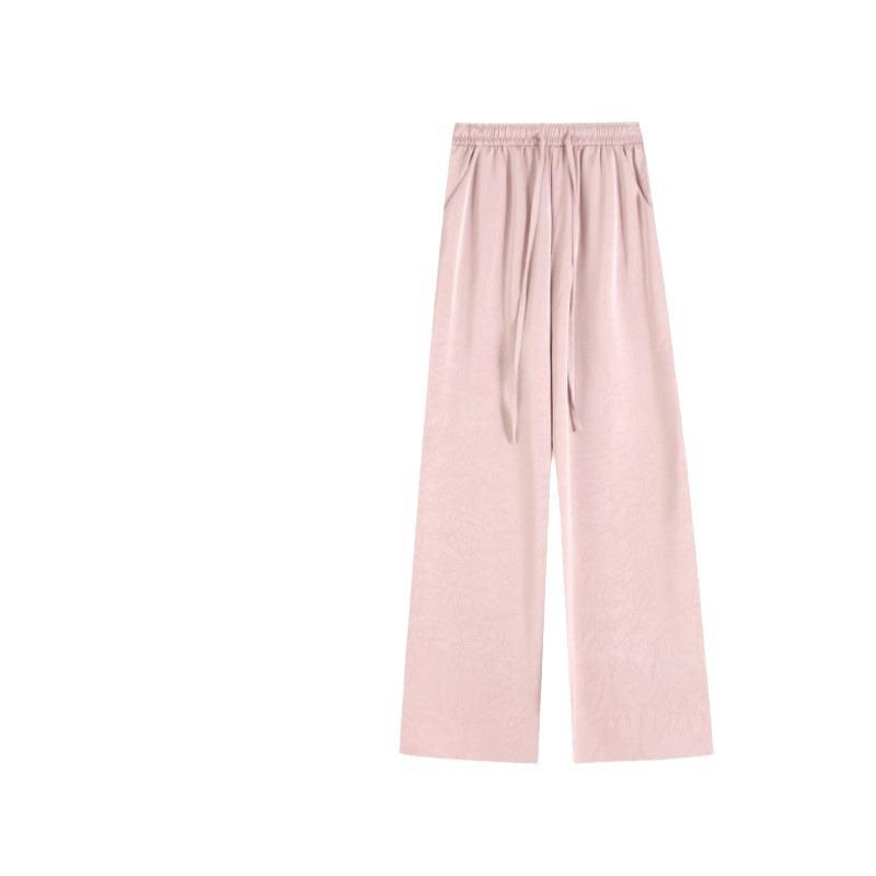 White wide-leg pants women's summer new high-waisted and thin casual pants acetic acid mopping ice silk pants