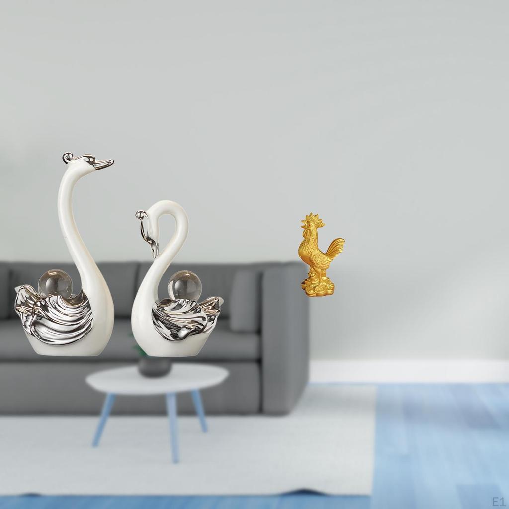 Porcelain Swan And Figurine Collection Feng Shui Animal Statue Ornament for Living Room Bedroom