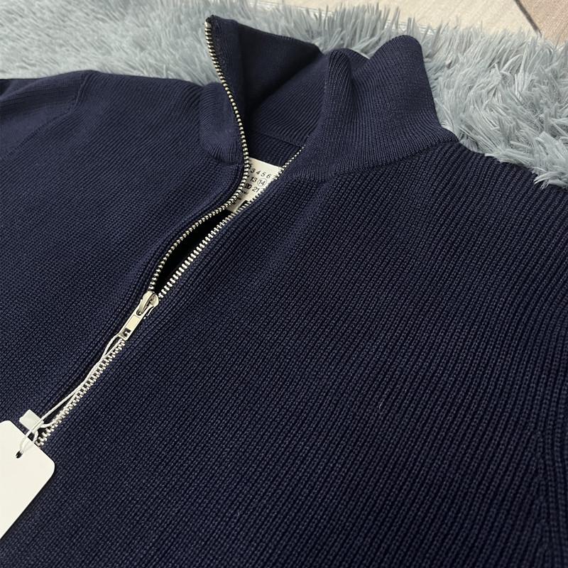 Ma Jia Men's Four-Corner Cardigan Zipper Half-High Collar Loose Casual Knit Sweater