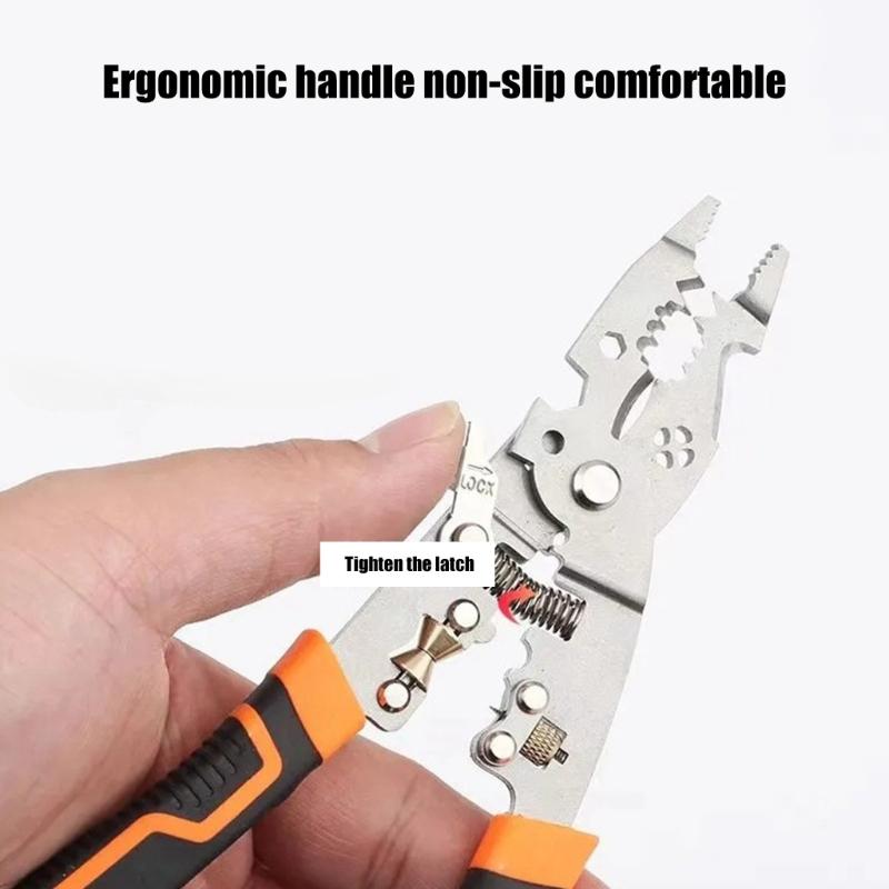 10 In 1 Multifunctional Wire Stripper and Cutter Cable Crimping Tool for Electrical Work with Ergonomic Curved Handle