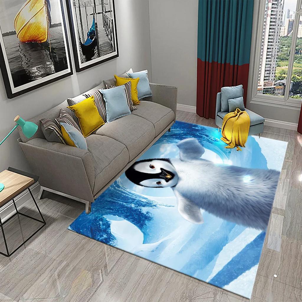 Antarctica Penguin Pattern Carpet Cute Animal Large Carpet for Living Room Bedroom Decor Area Mats Bathroom Non-slip Mat Carpet