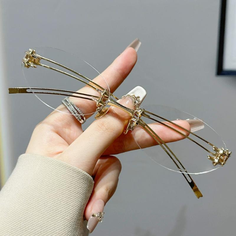 Fashion Frameless Gold Silver Eyeglasses Millennium Spicy Girls Retro Y2K Oval Star Metal Flat Frame Glasses Eyewear Decoration золотой