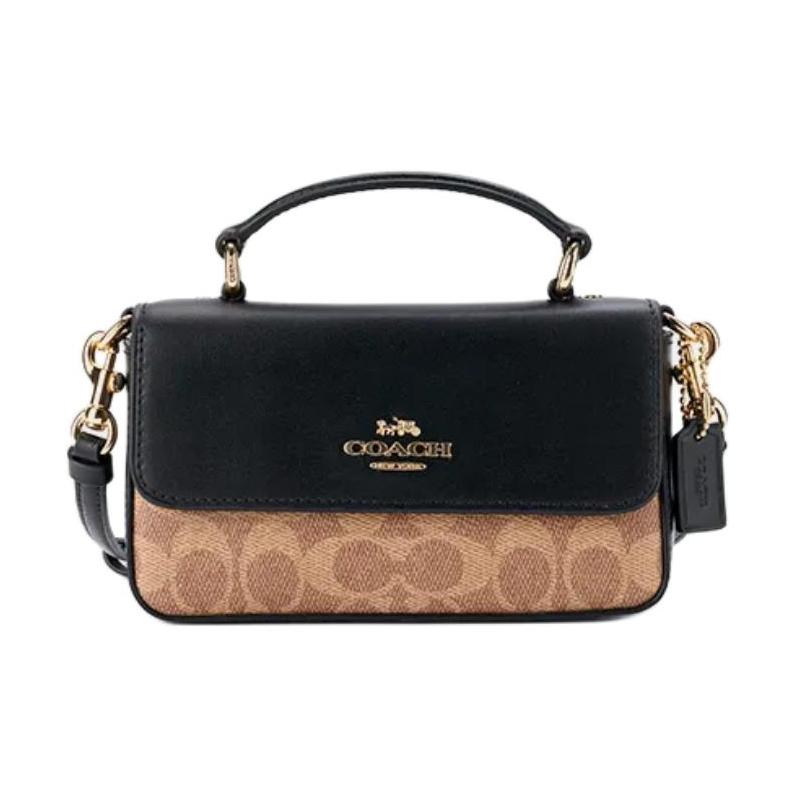 

COACH handbag JOSIE 18 brand logo buckle closure, artificial leather and cow leather, one-shoulder cross-body handbag, small size, women s model чорний