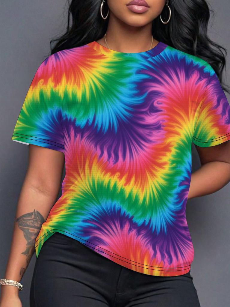 Psychedelic Rainbow Tie-Dye Wave Women's T-Shirt Digital Print Design Comfortable Fit