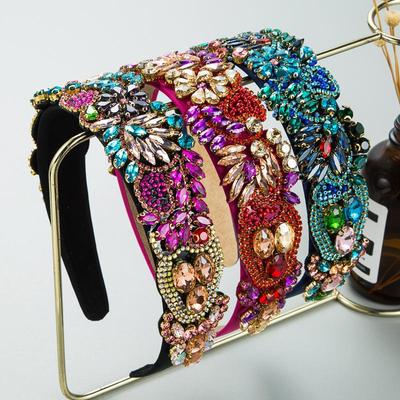 Fascia per capelli da donna barocca retrò esagerata fiore di cristallo di vetro colorato personalità super flash copricapo
