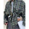 Women's Point Collar Long Sleeve Plaid Shirt Loose Fit Streetwear Blouse With Chest Pocket Spring Casual Oversized Tunic Shirt
