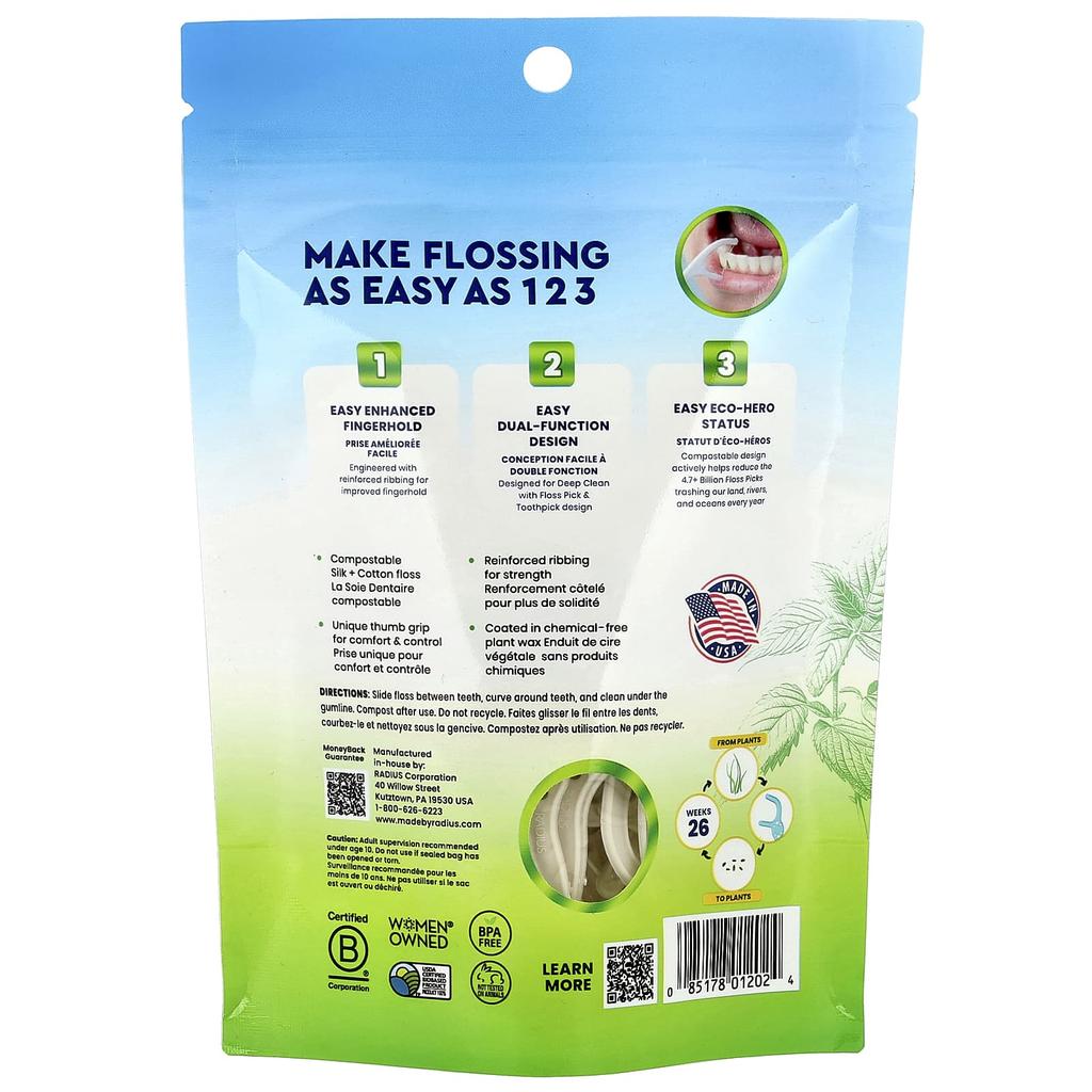 Ecoclean Floss Picks™, Miętowa Mięta Pieprzowa, Biodegradowalne Wykałaczki z Nicią, 50