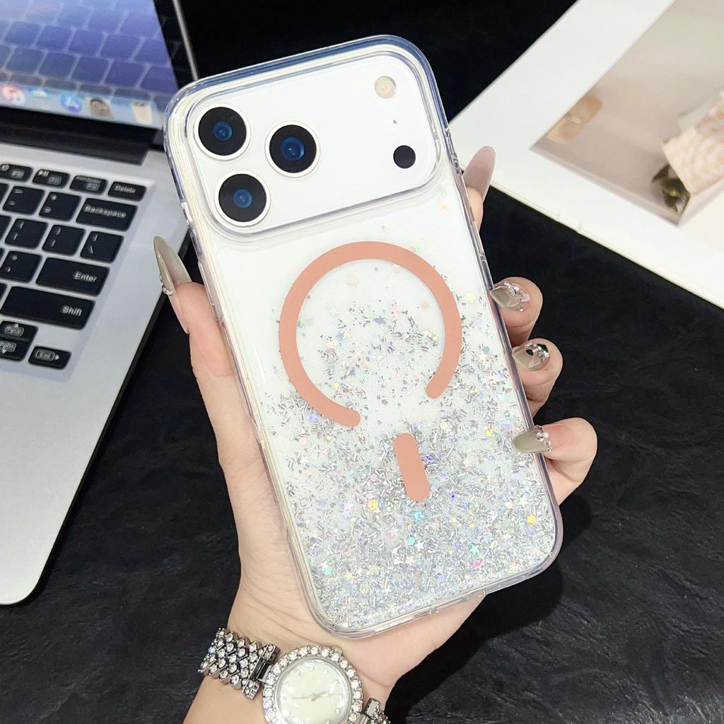 Epoxy Glitter Gradient Magnetic Case for iPhone 17 Pro Max, iPhone 15 & 16 Transparent Compatible.