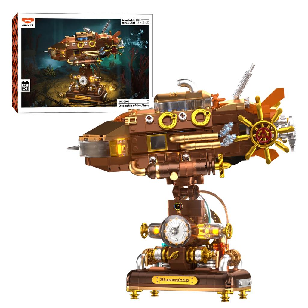 740Pcs Moc Retro Submarine Deep Sea Steamer Boat Building Blocks Set With Led Lights Model Puzzle Educational Gift For Kids
