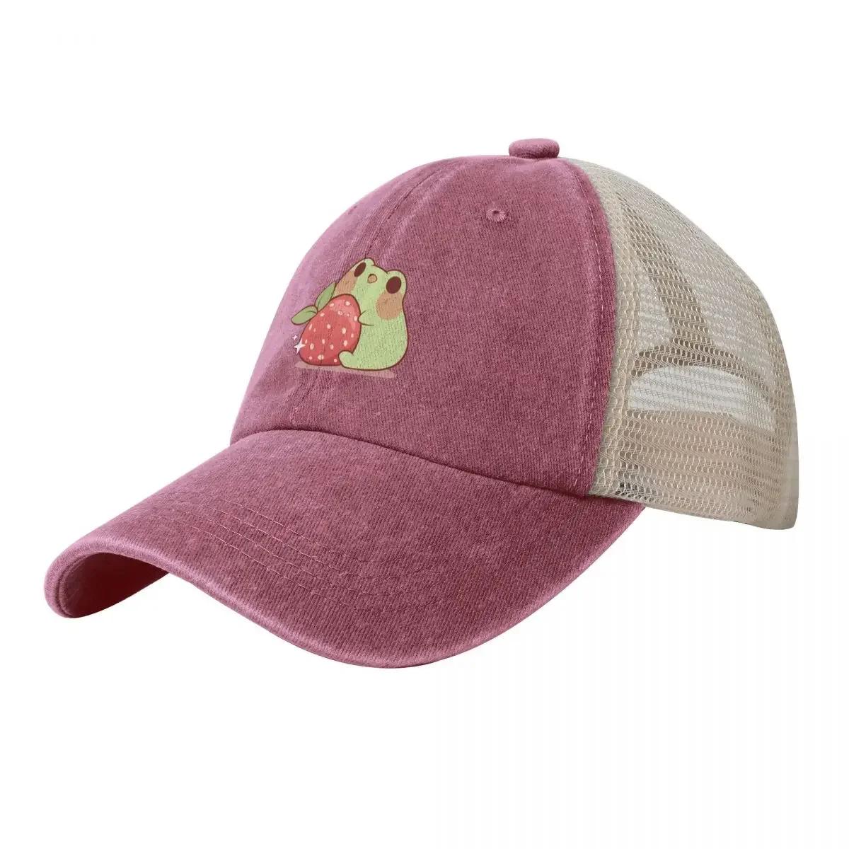 Frog with strawberry Cowboy Mesh Baseball Cap Kids Hat foam party Hat Golf Cap Unisexs Baseball Womens