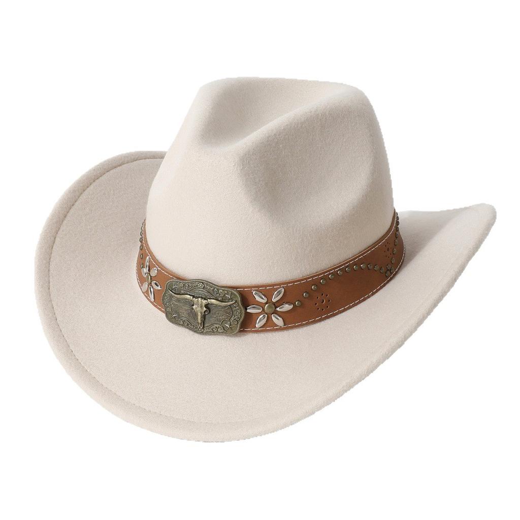 Cappello da cowboy western unisex unico con tesa arrotolata e sommità a forma di cuore, adatto per autunno e inverno