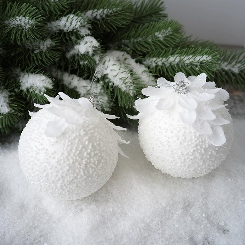 WTEMPO White Petal Christmas Glitter Round Foam Balls Store Window Display Christmas Tree Hanging Ornaments Perfect for Halloween New Year Wedding