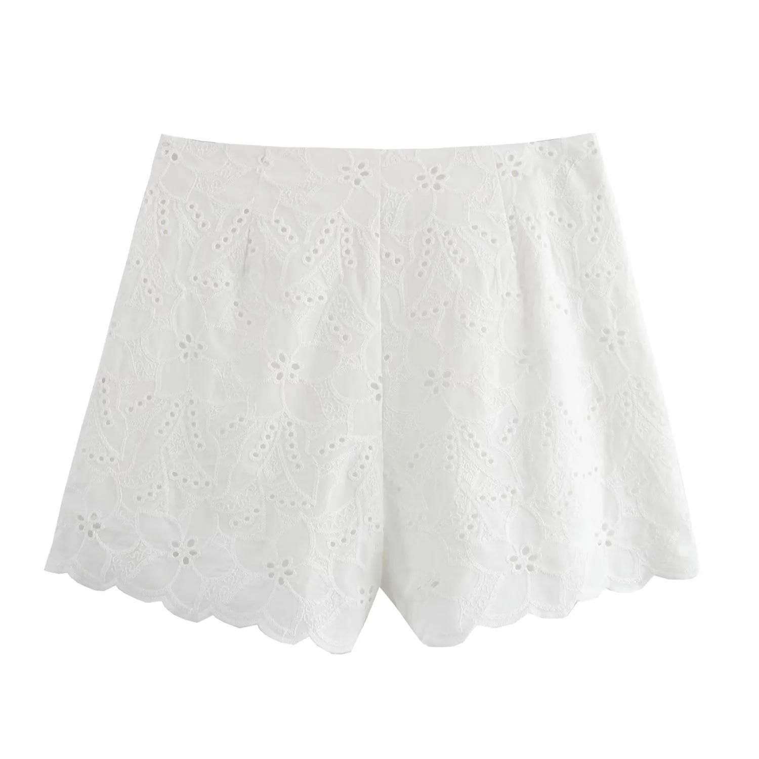 European & American Women s Embroidered Hollow Square Neck Suit Jacket with Shorts XS