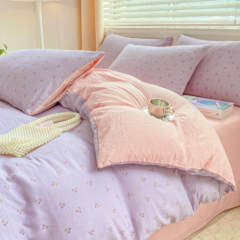 Class A Maternal And Infant Grade Small Fresh 100 Washed Cotton Four-Piece Set Student Dormitory 3Pcs Set Polished Cotton Full Quilt Cover Hat
