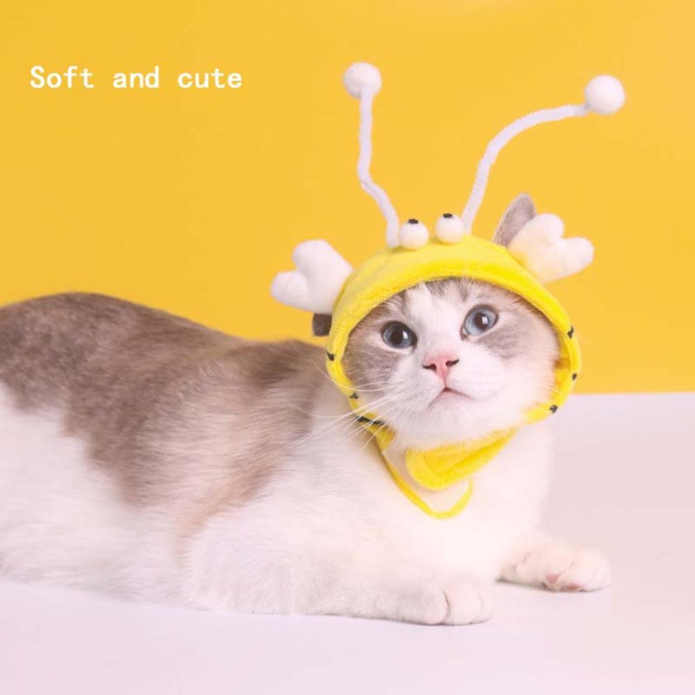Warm Plush Headgear Cat Bee Headdress with Teaser Stick Hat Pet Cosplay Headwear  Cosplay Party
