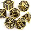 7 Pcs Black Golden Skull Metal Dice Solid Metal Polyhedral Dice Set Suitable for Role-Playing RPG Board Game Card Game