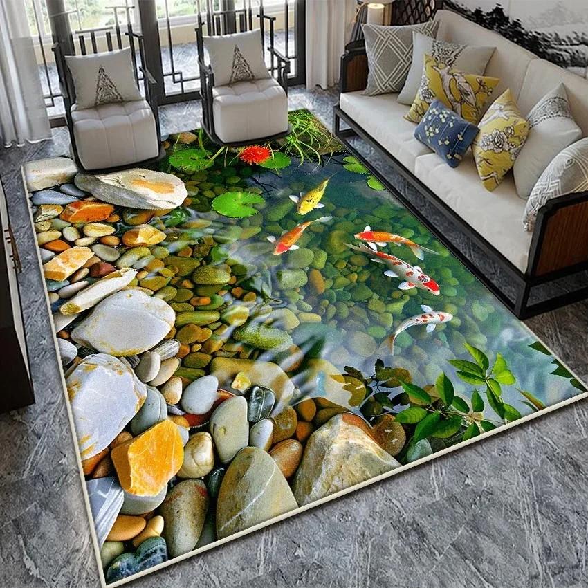 VIKAMA Non‑slip Washable 3D Optical Illusion Koi Fish Rug, Soft Anti‑wear Floor Mat for Living Room Bedroom 200x300cm