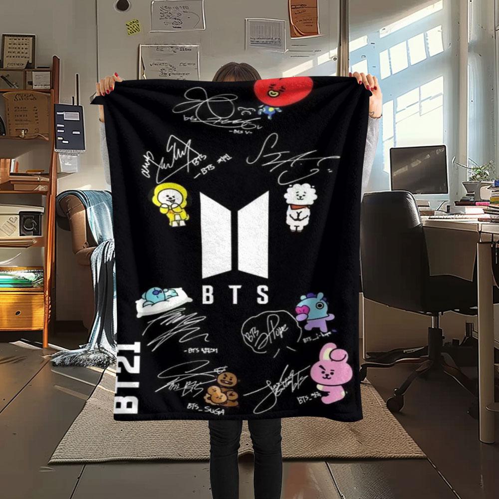 K-POP BTS printing Flannel Blanket Bedroom Sofa Camping Warm blanket Gifts for family and friends-MJ009