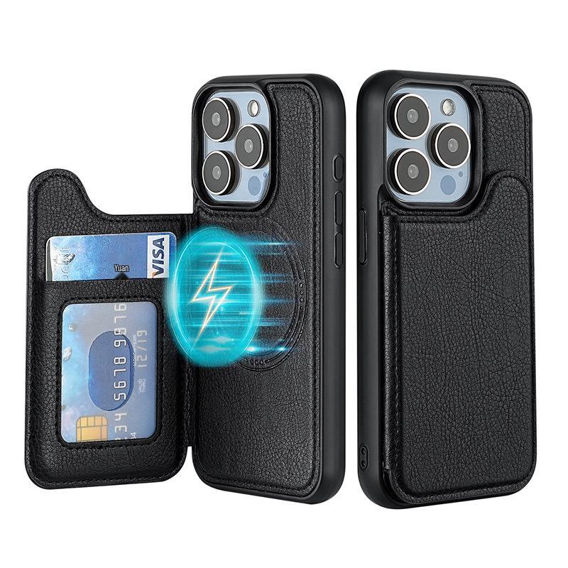 iPhone 15 Pro Max Magnetic Leather Flip Cover with MagSafe Card Slot