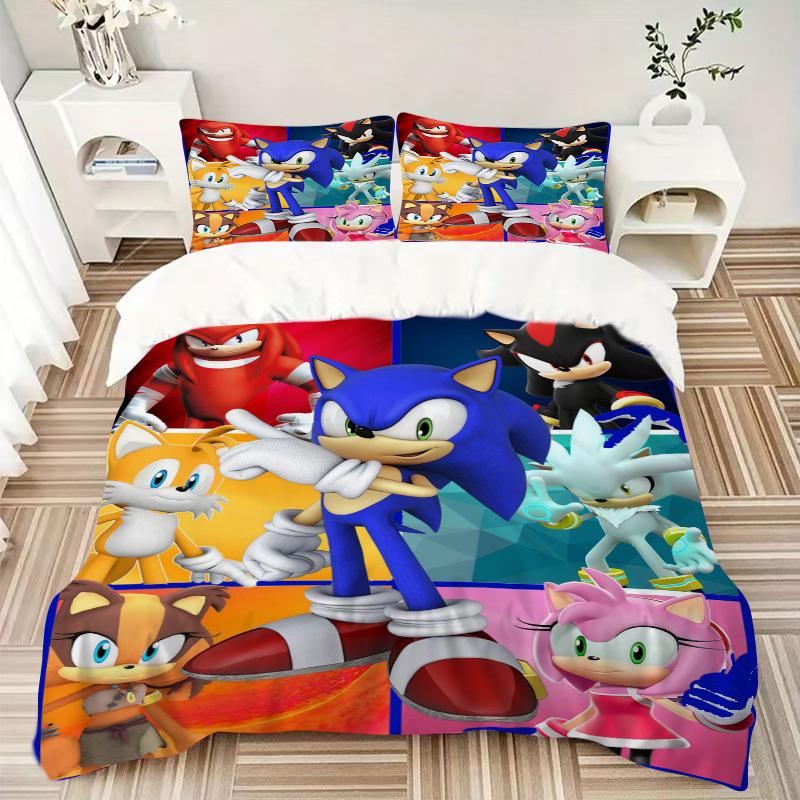 Sonic the Hedgehog Characters Collage Bedding Set Comforter Cover Gift for Bedroom,Includes 1 Cover and 2 Pillowcases, No InsertB571