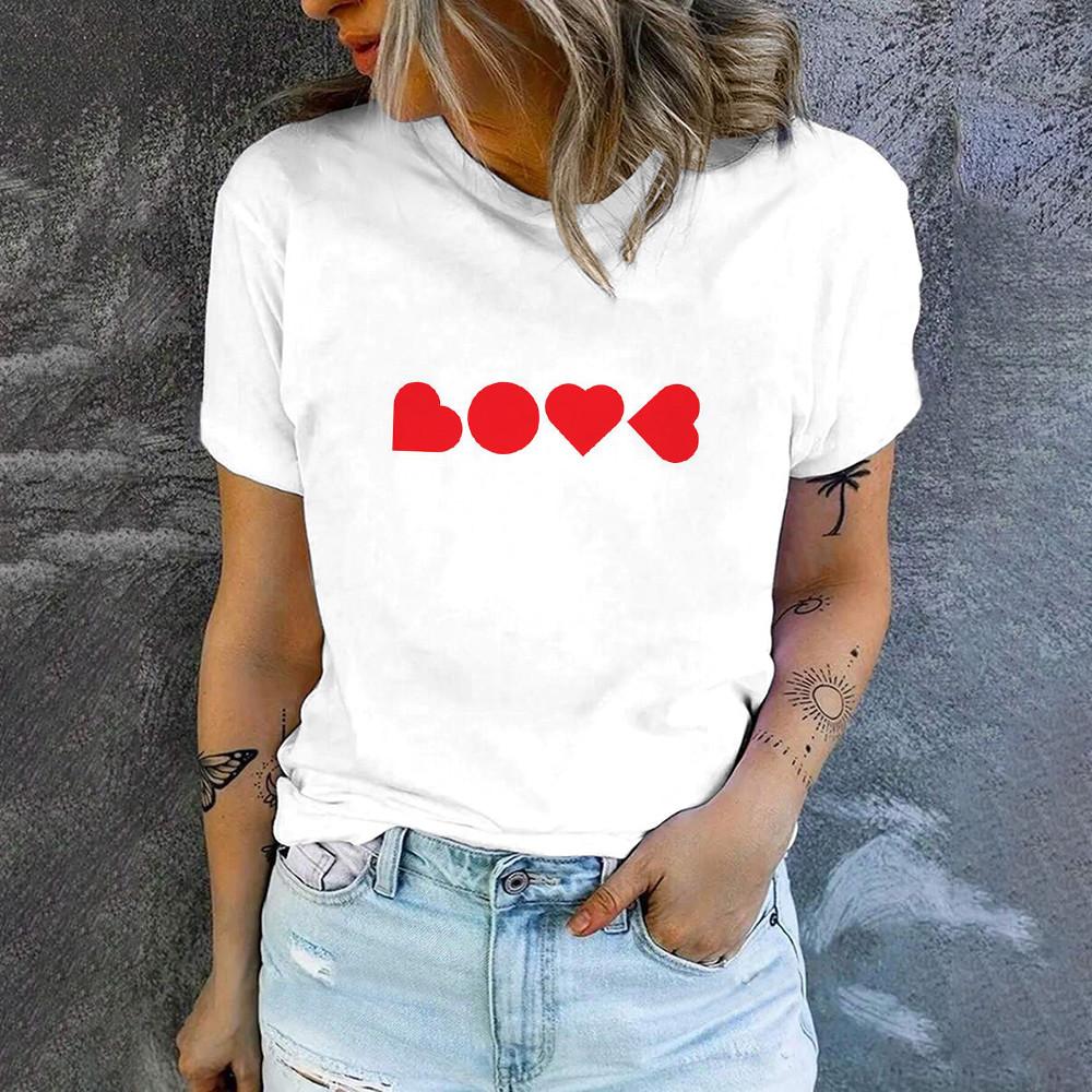 Hochwertiges, modisches T-Shirt mit Rundhalsausschnitt und kurzen Ärmeln, für den Sommer, neues, lockeres T-Shirt mit Herz-Print, elegantes, lässiges, bequemes Damen-T-Shirt