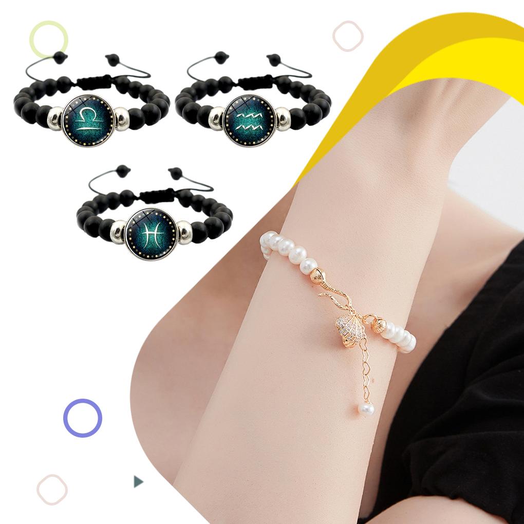 Brilliant Gift Black Beaded Bracelet Show Thoughtfulness With Zodiac Signs Horoscope Astrology Bracelets Adjustable, 3