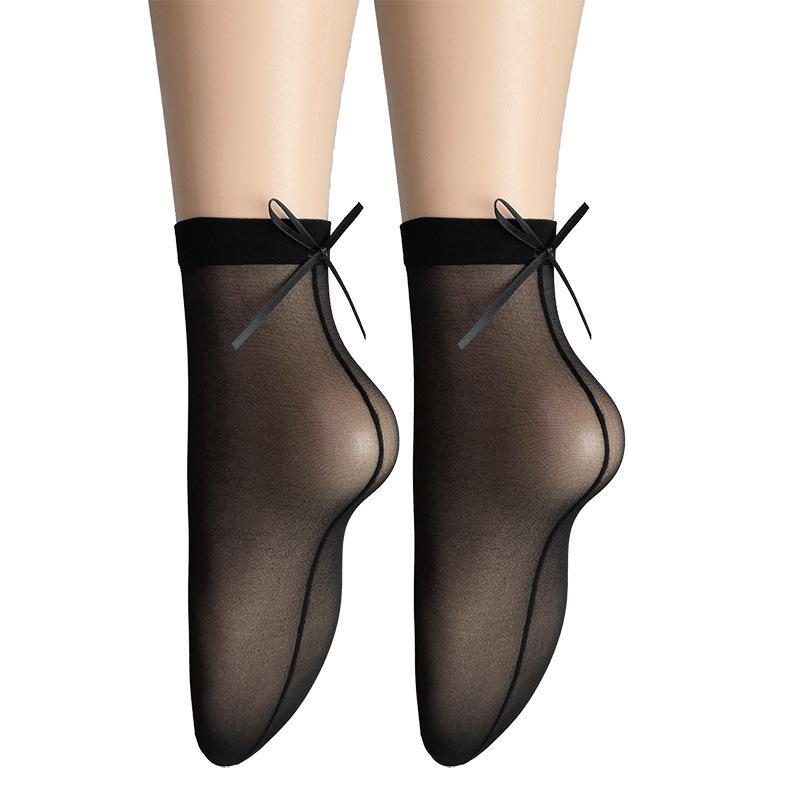 

One Pairs Women S Black Sheer Ankle Socks With Bow And Back Seam Fashion Anklet For Shoe Size Us 4-6 Paired With Heels Or Flats Shoe Size US 4-6