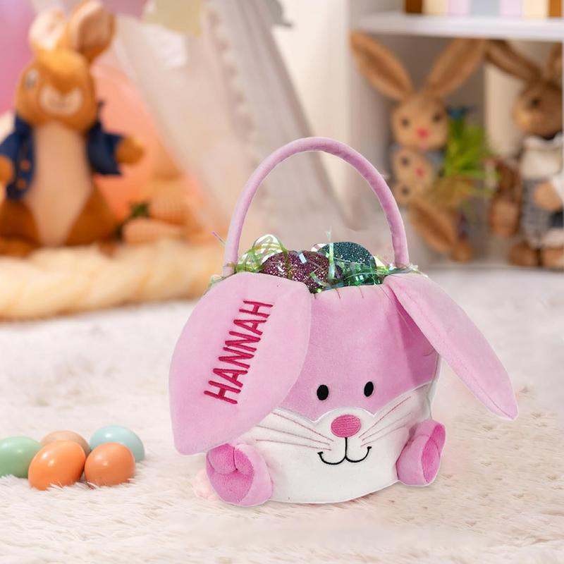Plush Bunny Easter Basket Soft Festive Candies Storage Container Empty Embroidered Easter Basket With Handle For Boys Girls Cute