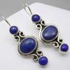 Vintage Ręcznie Rzeźbione Wkładane Syntetyczne Lapis Lazuli Kolczyki Wiszące dla Kobiet Eleganckie Wykwintne Bankietowe Biżuteria Akcesoria