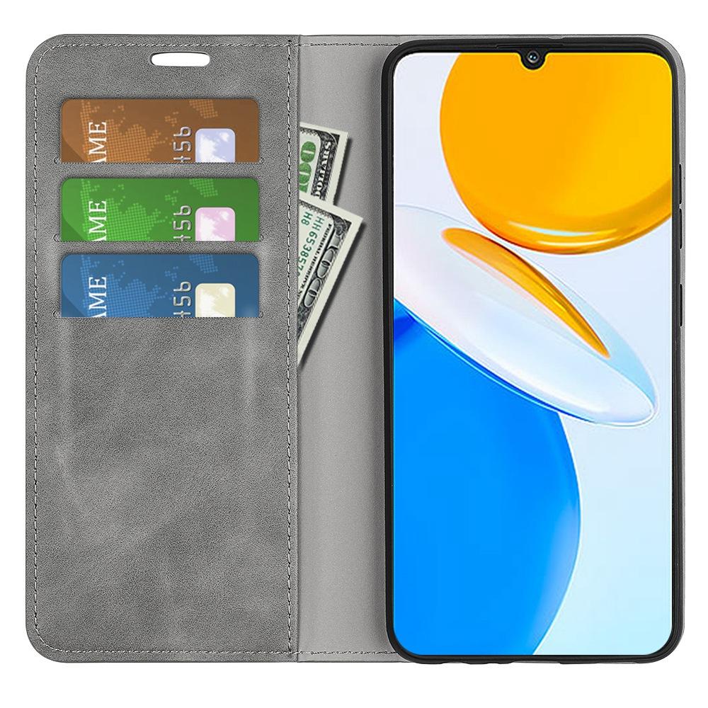 

For Honor X7 Skin-touch Feeling PU Leather Cover Magnetic Auto-absorbed Phone Wallet Stand Case Grey