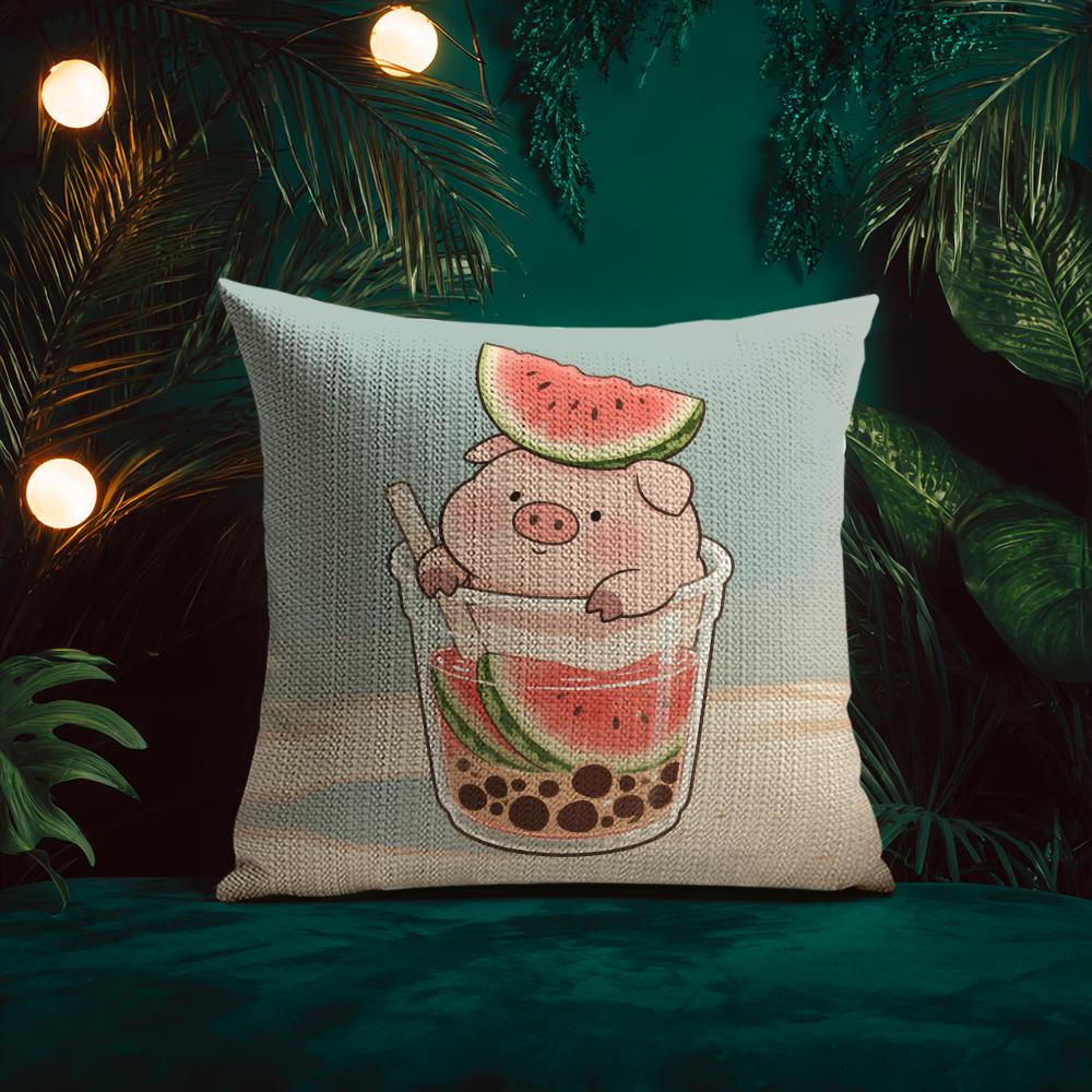 Cute Pig Summer Surprise Cushion Cover Silky elegant Comfort Sofa Bed Invisible zipper Beach pillowcase