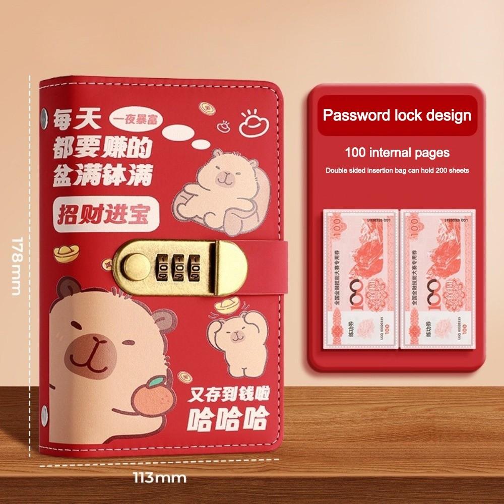 Lockable Design 100 Envelopes Money Saving Challenge Capybara Savings Binder  for Children