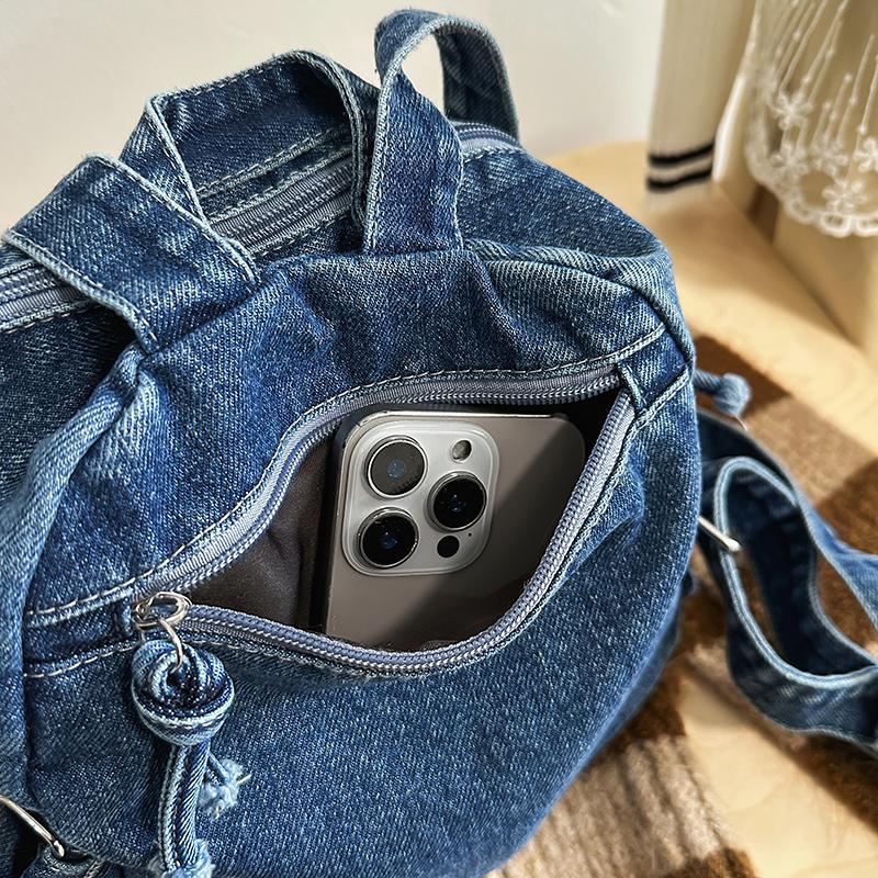Mini Denim Backpack for Women – Compact Washed Jeans Style Bag – Perfect for Daily Use & Travel
