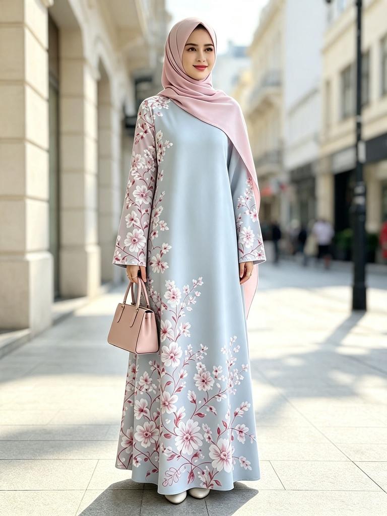 Floral Printed Muslim Women Modest Long Dress Islamic Party Ramadan Arabic Kaftan Elegant Polyester Abaya S-4XL