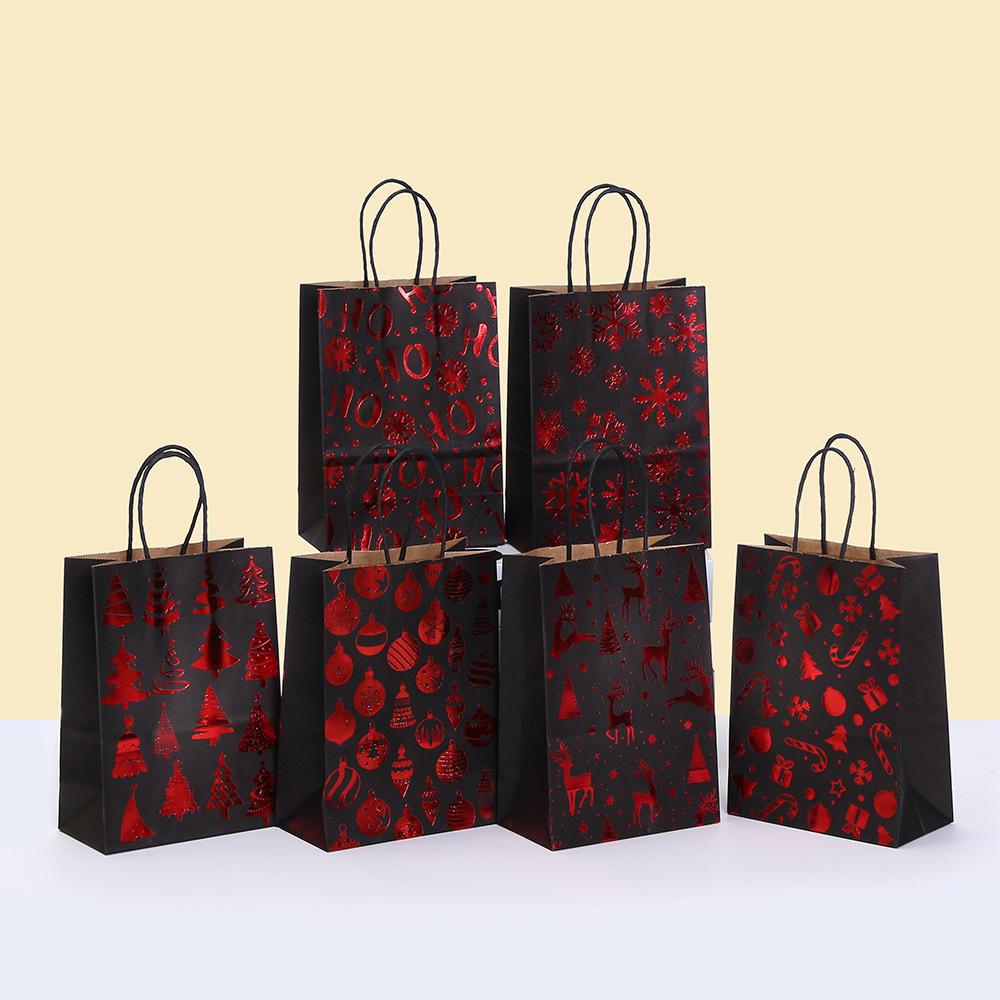 

12/30 шт. Рождественские черные и красные бумажные пакеты-тоут с фольгой, многоразовые подарочные пакеты для праздничной упаковки, конфет, печенья, розничной торговли, вечеринки 30pcs&15x8x21cm