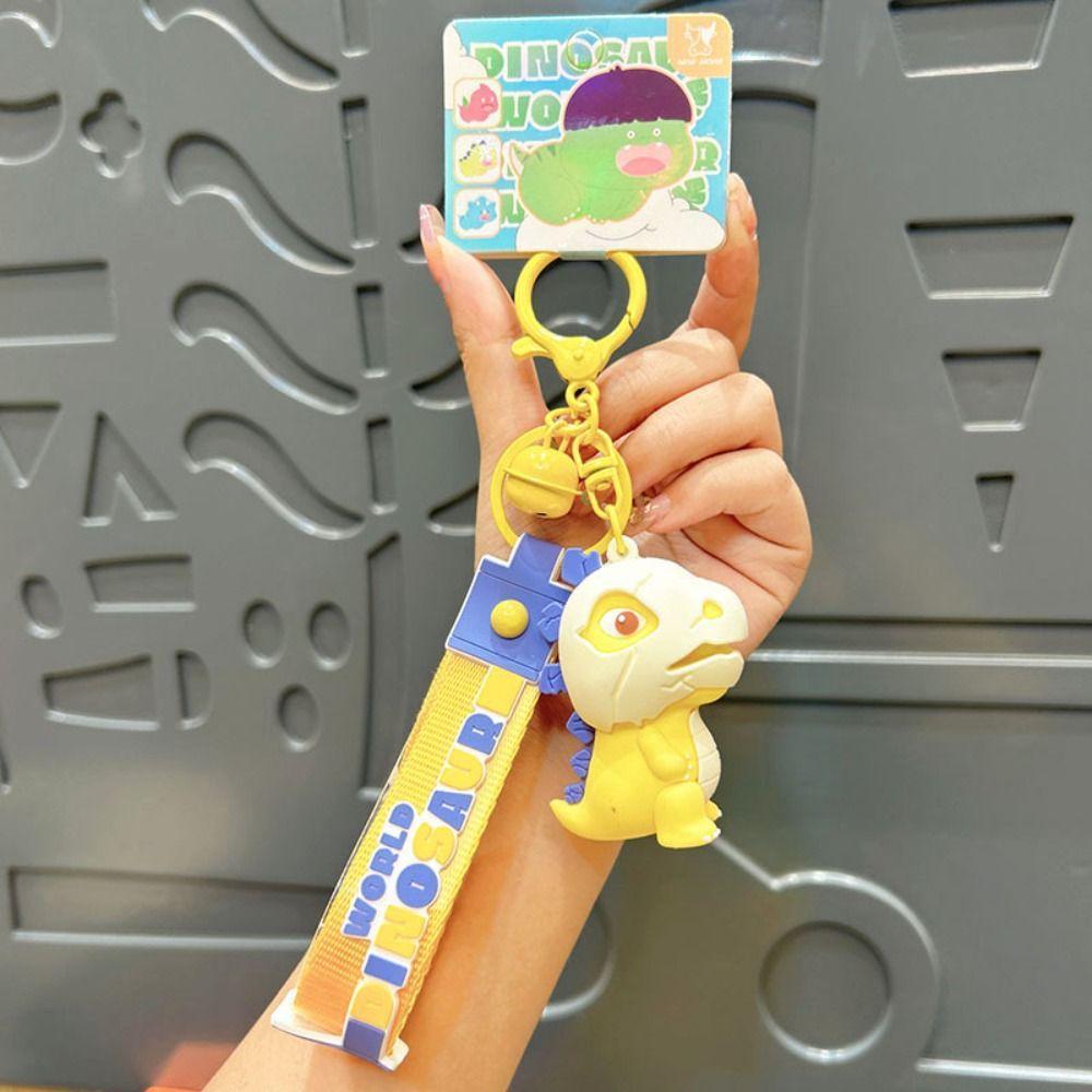 

Брелок для ключей с куклой-динозавром из ПВХ, мини-брелок для ключей с изображением динозавра из мультфильма, сумка-подвеска жёлтый