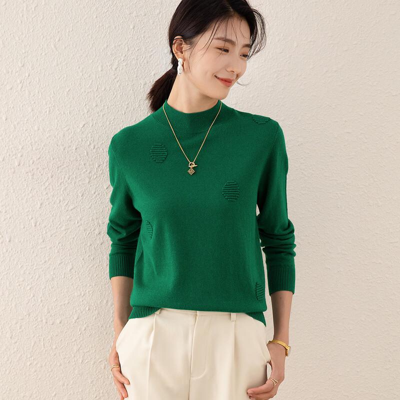 TUHUANG Women's Pure Wool Semi-High Collar Knit Sweater