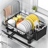 Rerishom Dish Drainer, Space-Saving, Kitchen Countertop Dish Rack, Durable Stainless Steel Kitchen Drainer with Cutlery Holder